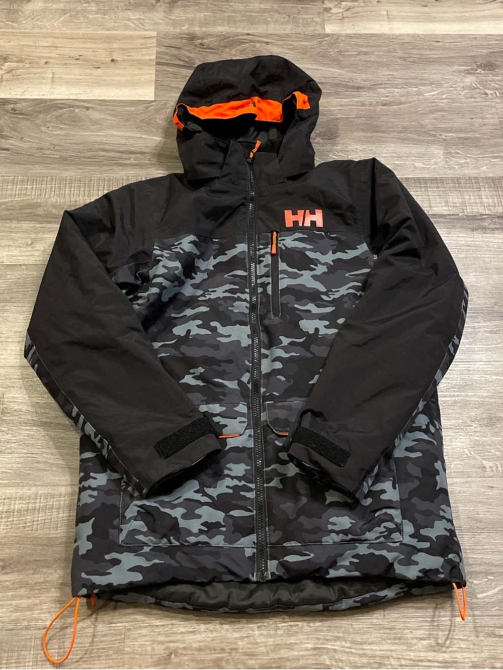 Helly Hansen kids Black & Gray Camo Insulated Hooded Jacket